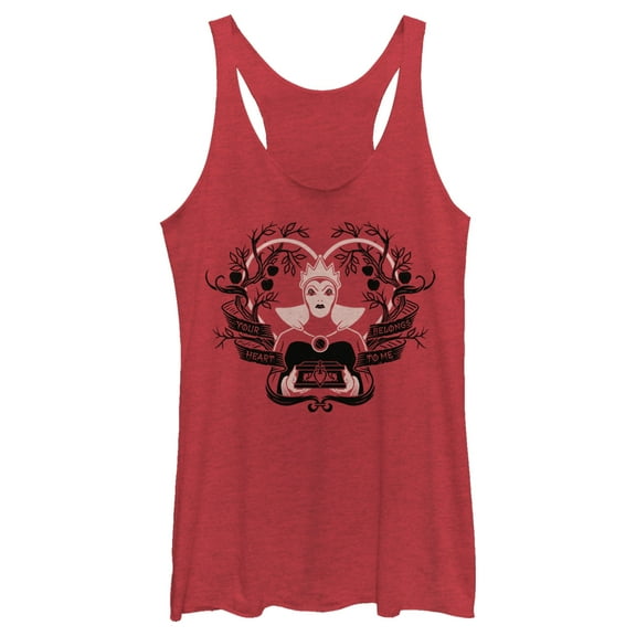 Women's Snow White and the Seven Dwarfs Evil Queen Your Heart Belongs To Me Racerback Tank Top Red Heather Large