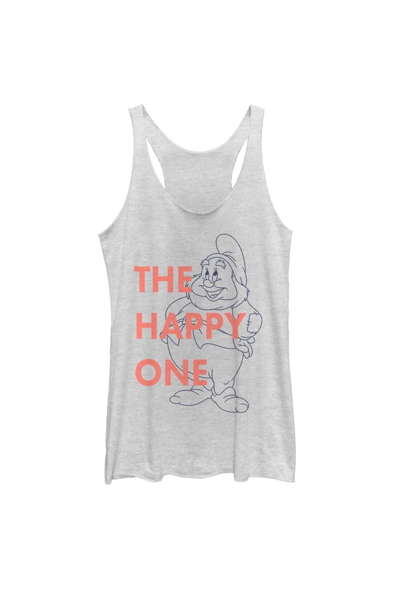 Women's Snow White and the Seven Dwarfs Happy One Racerback Tank Top White Heather Large