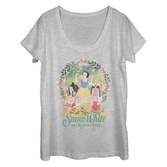 Women's Snow White and the Seven Dwarfs Wreath Scoop Neck Athletic Heather Medium