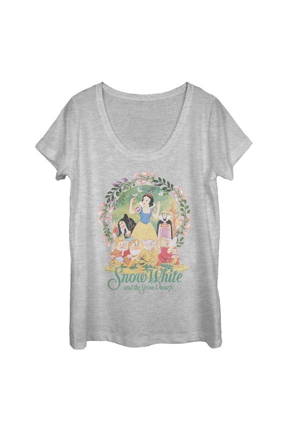 Women's Snow White and the Seven Dwarfs Wreath Scoop Neck Athletic Heather Medium