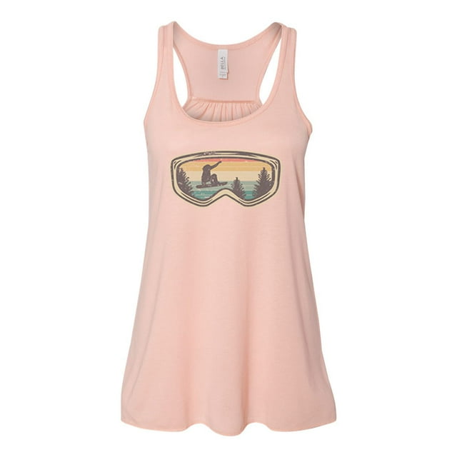 "Women's Snowboarding Tank Top, Snowboard Goggles, Racerback, Soft Bella Canvas, Snowboard Shirt, Gift For Her, Skiing Apparel, Snow Goggles, Peach, SMALL"