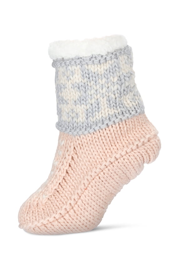 Women's Snowflake Border Recycled Knit Sherpa Lined Lounge Socks - Womens - Female
