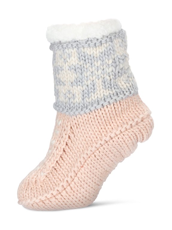 Women's Snowflake Border Recycled Knit Sherpa Lined Lounge Socks - Womens - Female
