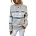 thumbnail image 1 of Women’s Snowflake Christmas Sweater Casual Long Sleeve Knitted Pullover Sweaters Crewneck Loose Jumper Tops, 1 of 6