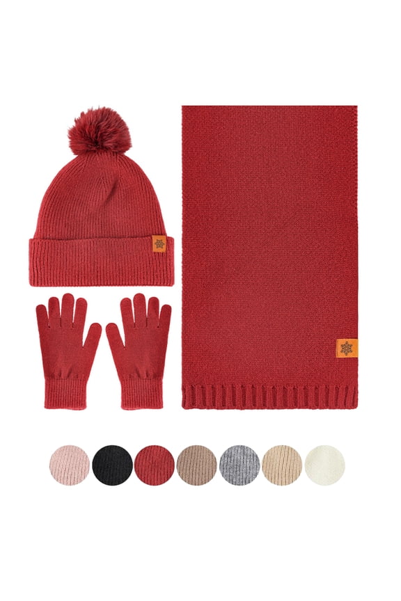 Women's Snowflake Hat Gloves Scarf Winter Thickened Double Velvet Padded Warm Wool Hat Scarf Gloves Three-piece Suit Matching.