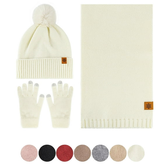 Women's Snowflake Hat Gloves Scarf Winter Thickened Double Velvet Padded Warm Wool Hat Scarf Gloves Three-piece Suit Matching.