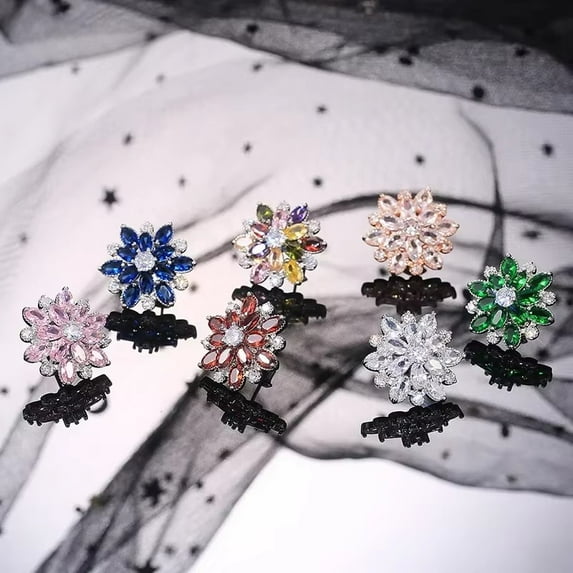 New Women's Snowflake Luxury Sunflower Double layered Zircon Earrings