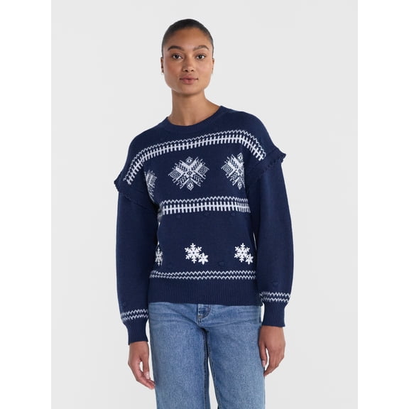 Women’s Christmas Snowflakes Sweater by Holiday Time, Midweight, Sizes XS-4X
