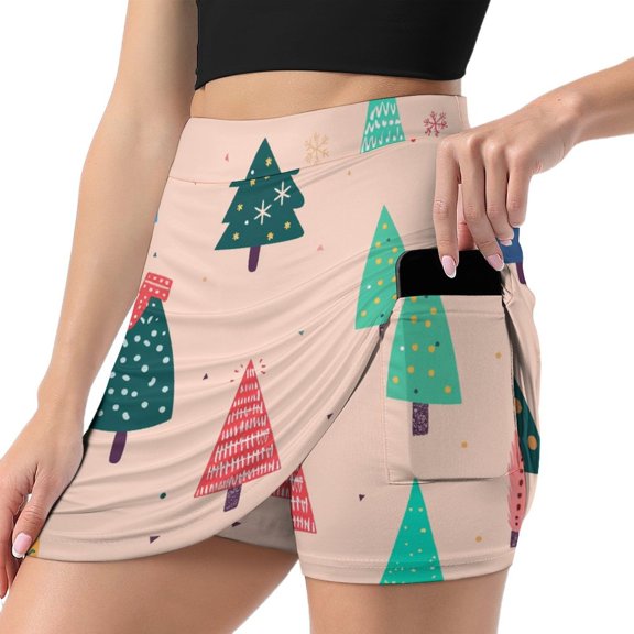 Women's Snowman Christmas Tree Elk Print High Waist A-Line Mini Skirts Colorful Pleated Short Skirt Trendy E-Girls Streetwear