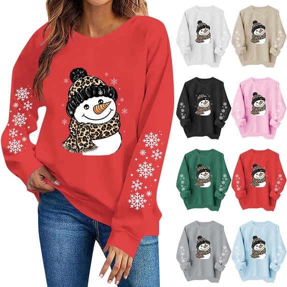 Women's Snowman Graphic Sweatshirt Crew Neck Long Sleeve Snowflake Sleeve Casual Pullover Top