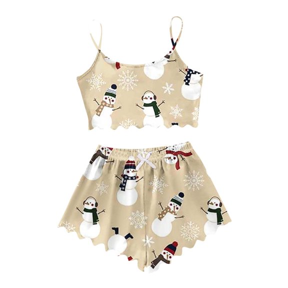 Women's Snowman Print Sleepwear Sleeveless Vest and Shorts Lightweight Two Piece Pajama Set