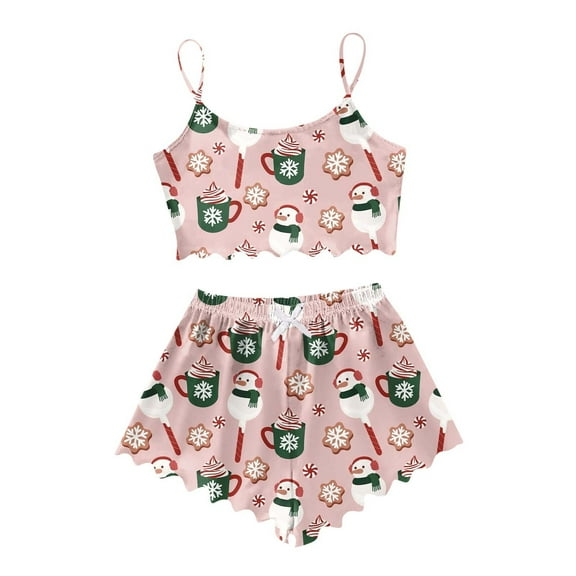 Women's Snowman Print Sleepwear Sleeveless Vest and Shorts Lightweight Two Piece Pajama Set
