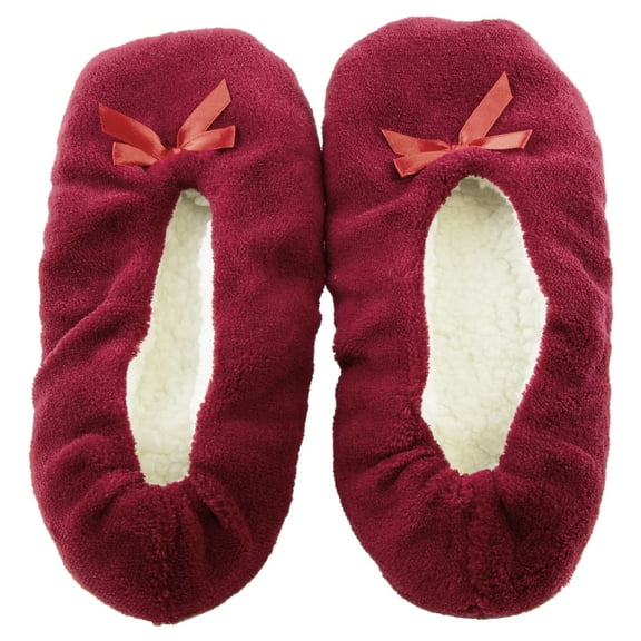 Women's Snuggly Plush Sherpa Lined Slipper Socks in Burgundy, Medium