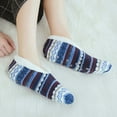 thumbnail image 1 of Women's Sock Slippers Non Winer Sandals Cute Cozy Striped Fuzzy Warm Indoor Outdoor House Shoes (Navy One Size), 1 of 4