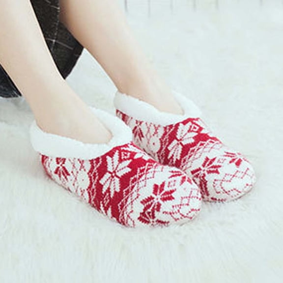 Women's Sock Slippers Non Winer Sandals Cute Cozy Striped Fuzzy Warm Indoor Outdoor House Shoes (Red One Size)