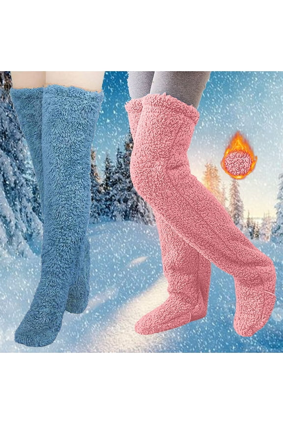 Women's Socks 2-Pair Over The Knee Grips Warm Winter Leg Warmers For Home Sleeping Cozy Soft Fleece Lined Thermal Boot Cuffs Housewarming Present Socks