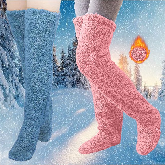 Women's Socks 2-Pair Over The Knee Grips Warm Winter Leg Warmers For Home Sleeping Cozy Soft Fleece Lined Thermal Boot Cuffs Housewarming Present Socks