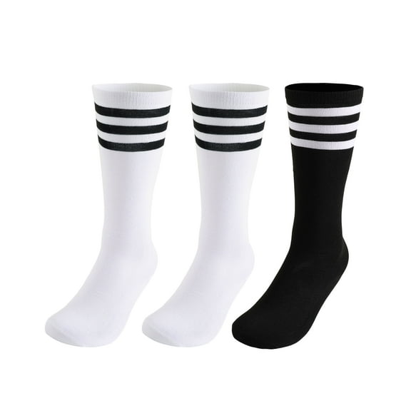 Women's Socks 3 Pairs Mid-calf Socks, Women's Knee-length Socks Striped Socks Calf Socks White and Black