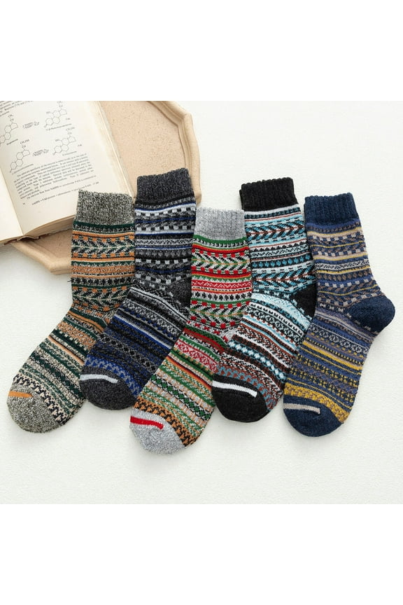 Women's Socks, 5 Pack Vintage Winter Soft Warm Knit Wool Socks, Retro Design, Comfortable and Cozy, Ideal for Cold Weather