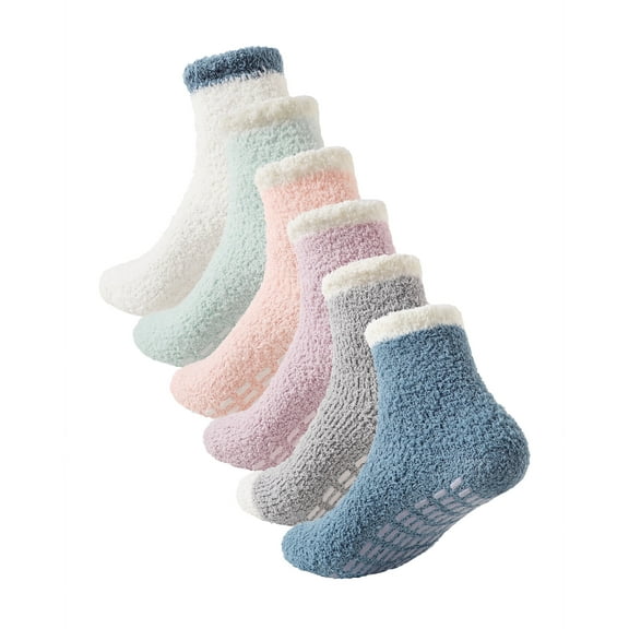 Women's Socks 6 Pairs Fall Winter Anti-slip Socks Multicolor, 6-Pack Home Sleeping Warm Socks