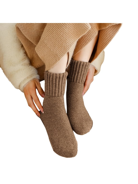 Women's Socks Casual Ladies' Thick Wool Mid Calf Fleece Lined Extra Thick Proof Outdoor Wear To Keep Warm Breathable Womens Crew Socks Brown