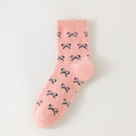 Women's Socks Cute Bow Slipper Socks,Valentine's Day Crew Socks Casual Crew Socks Fuzzy Warm Home Sleeping Sock Pink,Pink