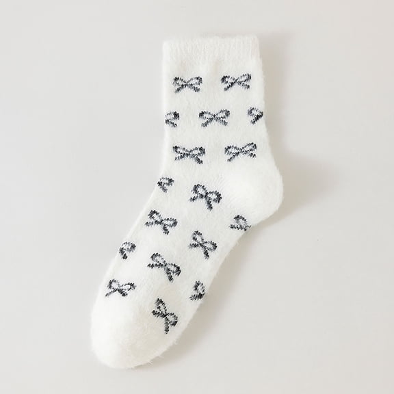 Women's Socks Cute Bow Slipper Socks,Valentine's Day Crew Socks Casual Crew Socks Fuzzy Warm Home Sleeping Sock White,White