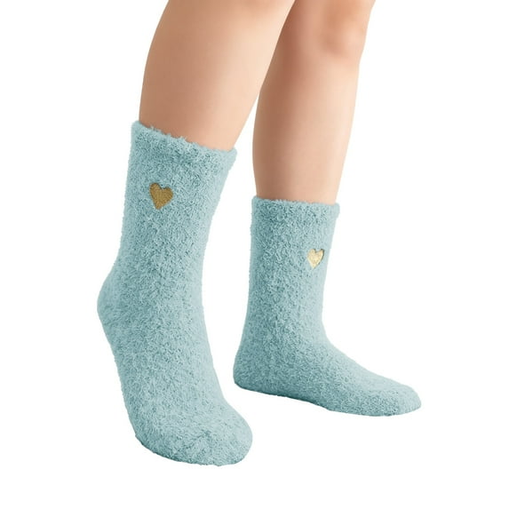 Women's Socks Thickened Socks Womens Winter Coral Velvet Heart Pattern Mid-Calf Home Sleeping Warm Socks Festive Socks,Blue Women's Accessories Socks