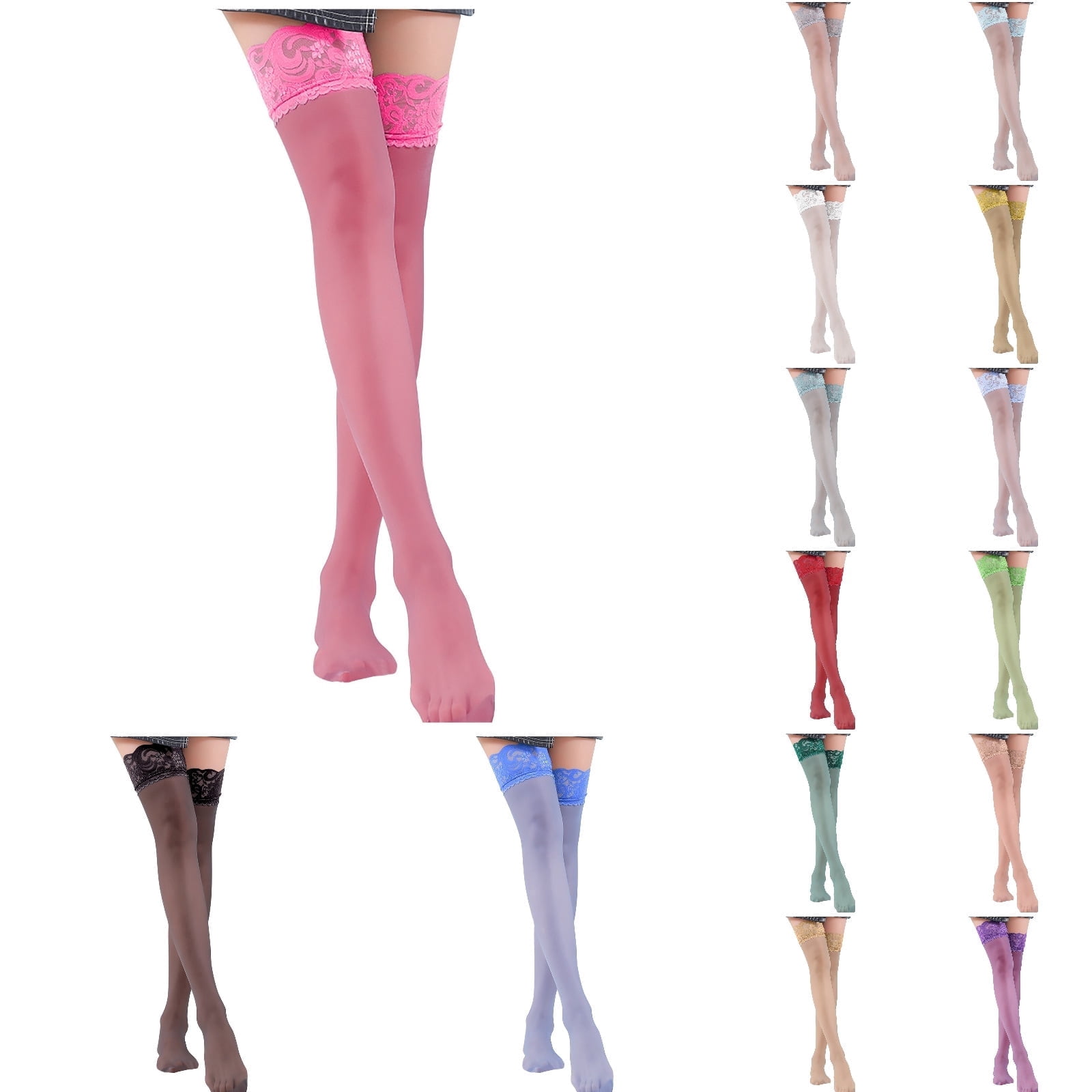 Women's Socks Thigh High Stockings Antiskid Silicone Lace Stay Up Semi ...