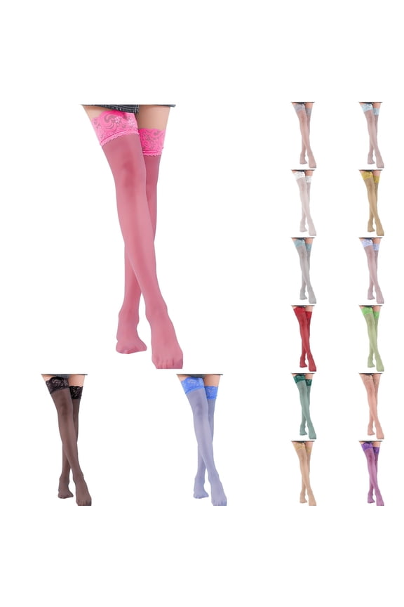 Women's Socks Thigh High Stockings Antiskid Silicone Lace Stay Up Semi Sheer Pantyhose Fall Socks Women
