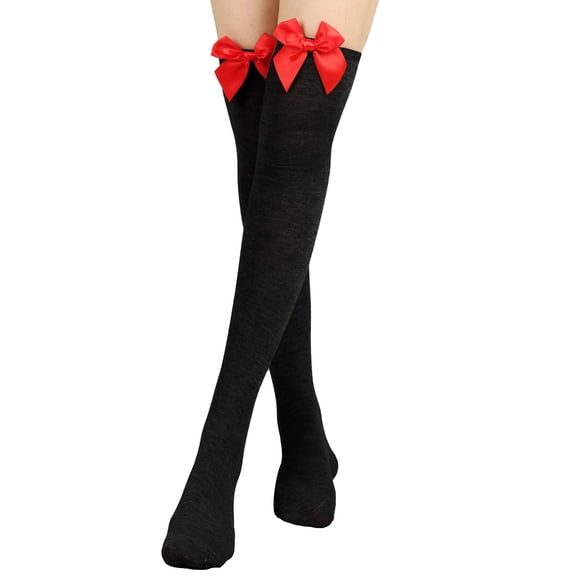 Women's Socks Thighs High Stocking Bow Knot Knee High Socks Valentine'S Day Leggings Stretchy Over Knee Party Accessory Stocking Black,Black