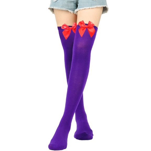 Women's Socks Thighs High Stocking Bow Knot Knee High Socks Valentine'S Day Leggings Stretchy Over Knee Party Accessory Stocking Purple,Purple