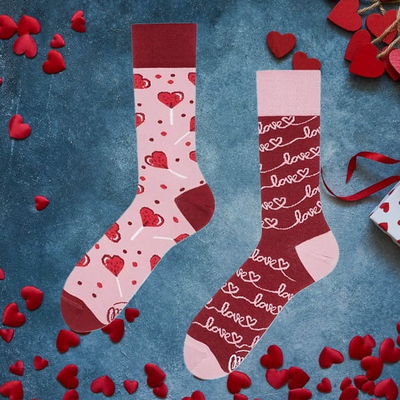 Women's Socks Valentine's Day Socks Heart Shaped Contrasting Color Medium Length Socks Casual Crew Socks Novelty Gifts Pink,Pink