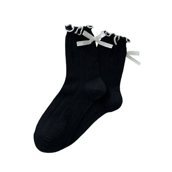 Women's Socks - Women's Bow Lolita Crew Socks Soft Breathable Dress Socks for Girls and Ladies,Black