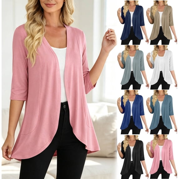 Women's Soft 3/4 Sleeve Cardigan Open Front Casual Sweater Jacket Lightweight Loose Fit Knit Top for Spring Fall | CSEONE,White S