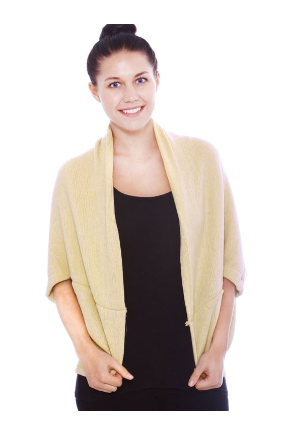 Women's Soft 3/4 Sleeved Crochet Wrap Cardigan Shawl, Khaki