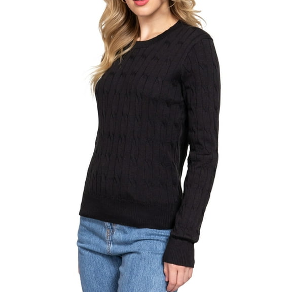 Women's Soft 4x4 Cable Knit Pullover Sweater with Round Neck