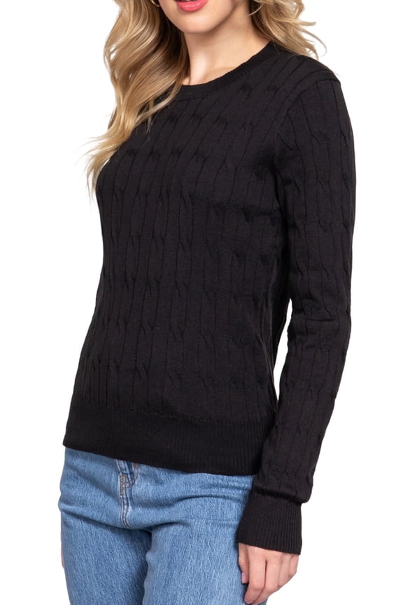 Women's Soft 4x4 Cable Knit Pullover Sweater with Round Neck