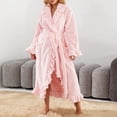 thumbnail image 1 of Women's Soft Ankle-Length Fleece Bathrobe Winter Fashion Ruffle Hem Thickened Sleepwear Robes with Side Pockets New Pinky L, 1 of 9