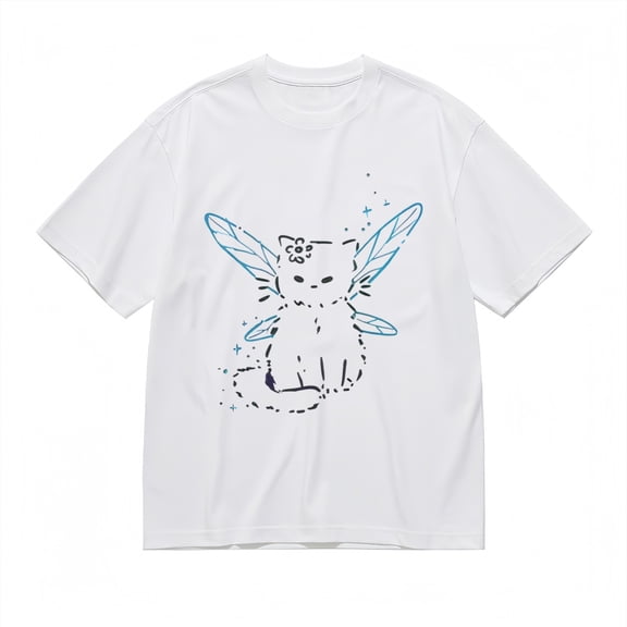 Women's Soft Breathable All Season Classic T-Shirt Magical Fairy Cat Cotton Tee