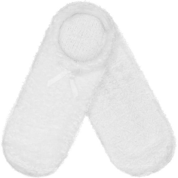 BambooMN Women's Soft Breathable Fuzzy Travel Slipper Socks with Non-Slip Bottom - White - 1 Pair
