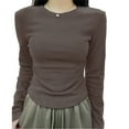 thumbnail image 1 of Women's Soft Brushed Long Sleeve T-Shirt De Velvet Underneath Base Layer Shirt Slim Fit Round Neck Top for Autumn Winter 2024, 1 of 1