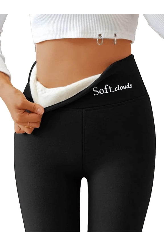 Women's Soft Cloud Fleece Leggings – Thermal Fleece-Lined Winter Leggings, High Waist Slimming Casual Solid Pants, Warm Tummy Control Leggings for Cold Weather