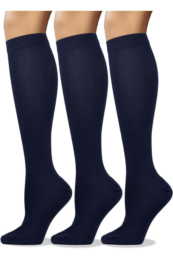 Women's Soft Combed Cotton Knee High Long Calf Dress Socks long socks for women Seamless Toe Black White Gray Navy Blue