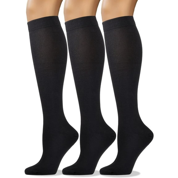 Women's Soft Combed Cotton Knee High Long Calf Dress Socks long socks for women Seamless Toe Black White Gray Navy Blue