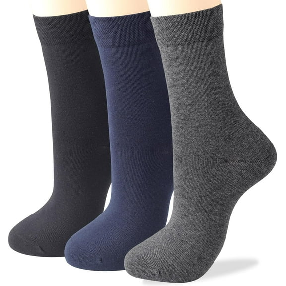 Women's Soft Combed Cotton Trouser Dress Socks Black Gray Navy Blue Stars Striped 3 Pack