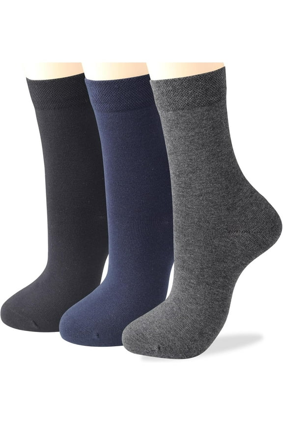 Women's Soft Combed Cotton Trouser Dress Socks Black Gray Navy Blue Stars Striped 3 Pack