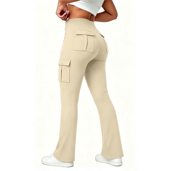 Women's Soft Comfortable Cargo Pants Elastic Waist Multi Pockets Athletic Activewear Hiking Utility Outdoor Fitness Beige M(M)
