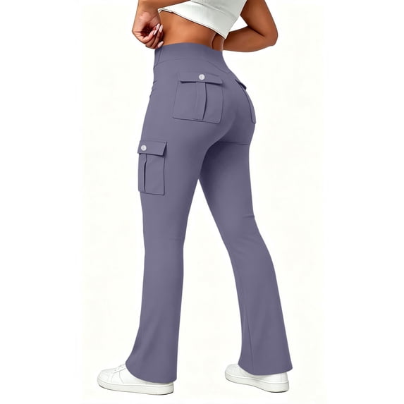 Women's Soft Comfortable Cargo Pants Elastic Waist Multi Pockets Athletic Activewear Hiking Utility Outdoor Fitness Purple XL(XL)