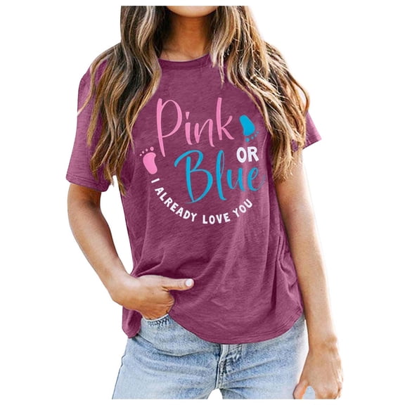 Women's Soft Comfortable Gender Reveal Letter Print Round Neck Short Sleeve Casual T-Shirt Top for Everyday Wear